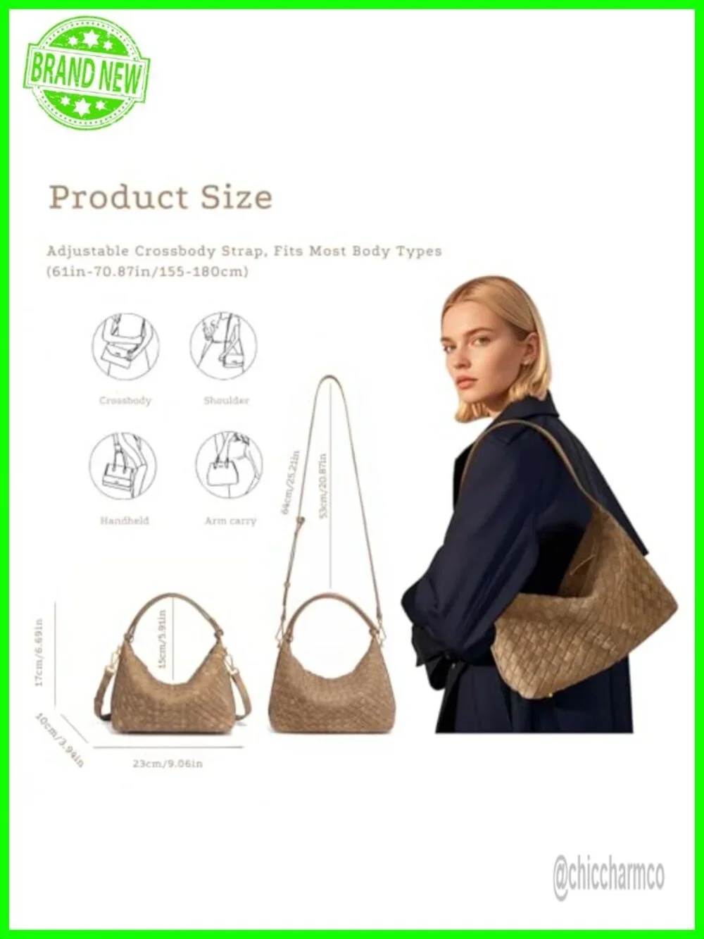 Woven Faux Suede Hobo Purse Shoulder Crossbody Bag 2 Adjustable Straps